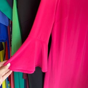 Pink Jersey Stretch Shift Dress with Bell Sleeves